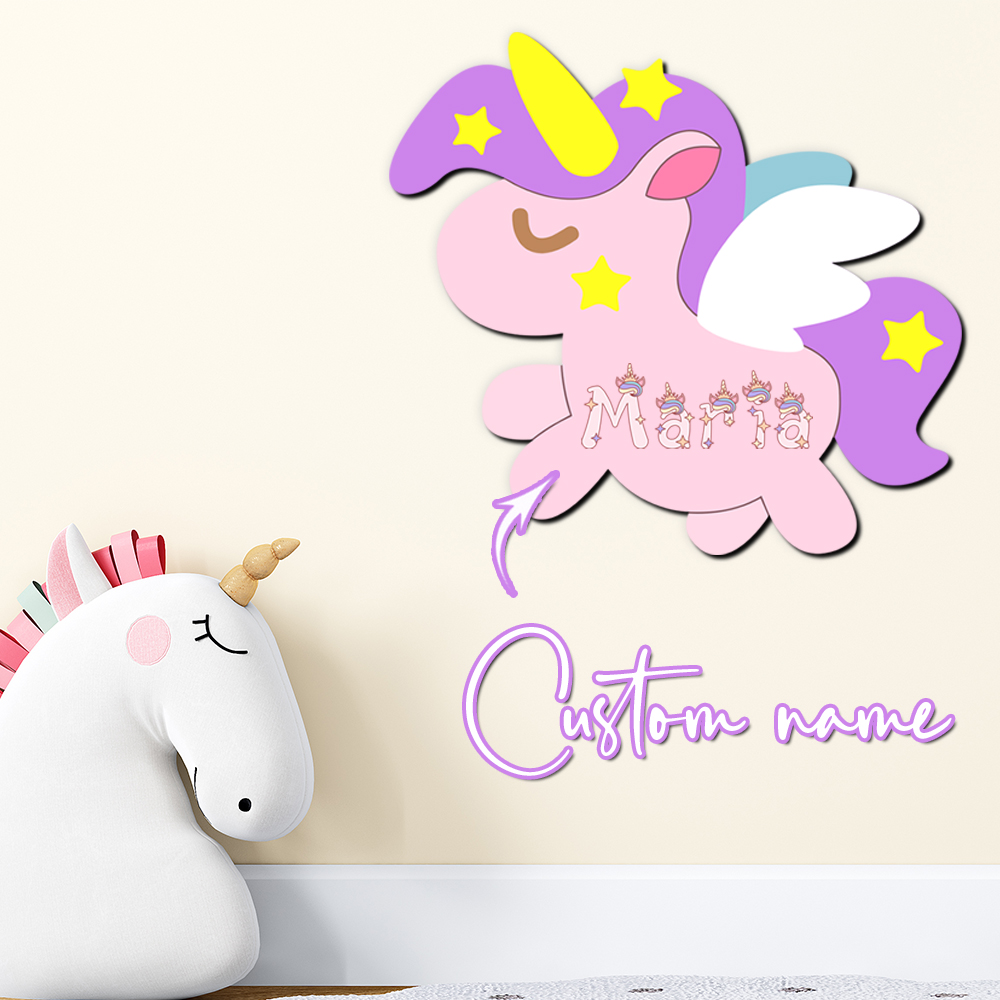 Baby Nursery Name Sign - Custom Unicorn Wooden Name Sign Personalized