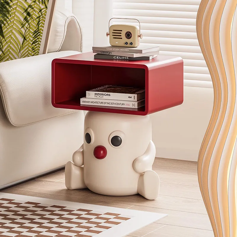 Baby Nursery Table - Milky White Baby Nightstand with Red