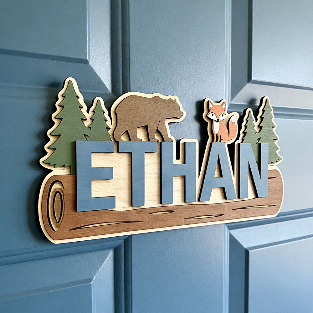Baby Nursery Name Sign - Woodland Forest Animal Personalized Name Wooden