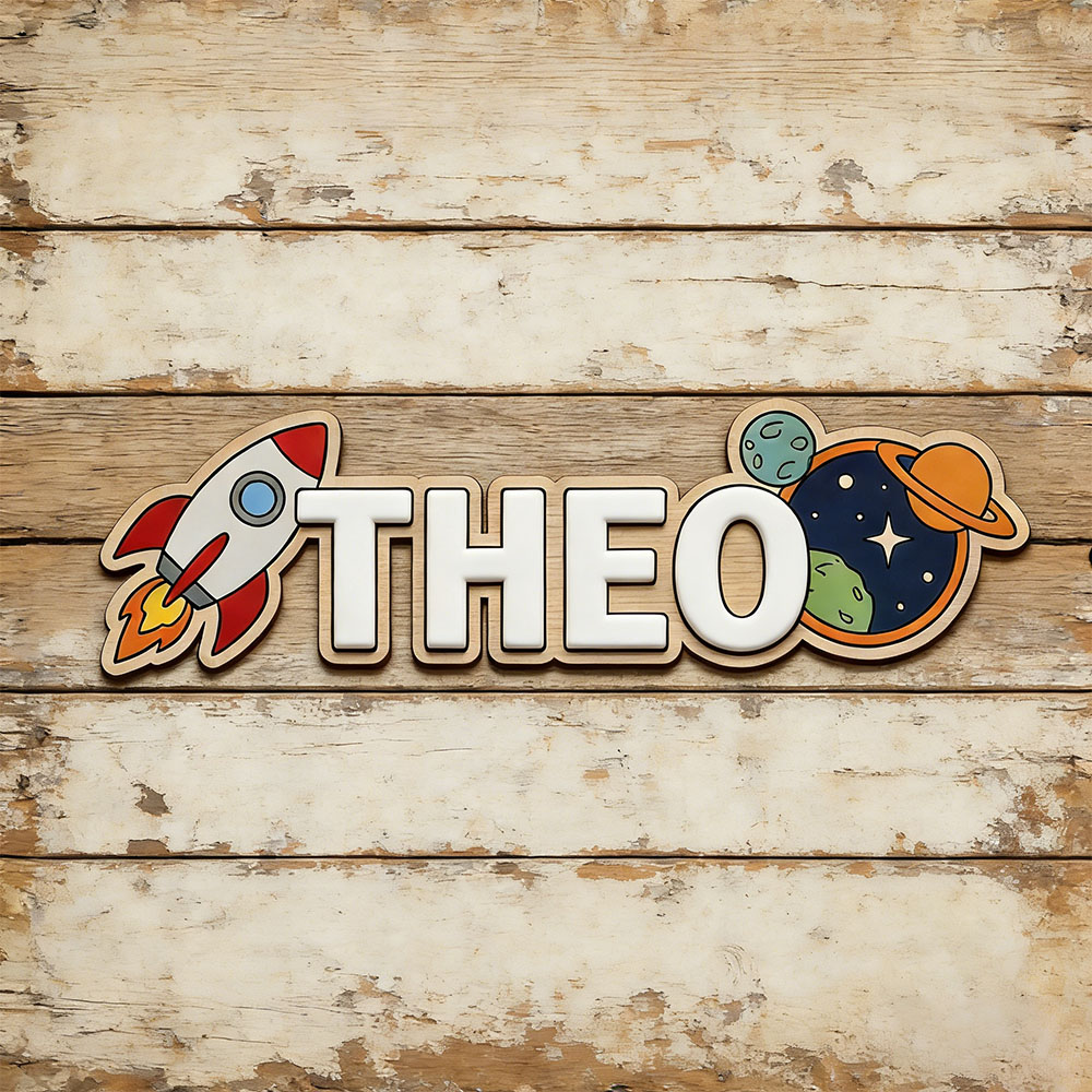 Baby Nursery Name Sign - Personalized Space Rocket Name Sign for