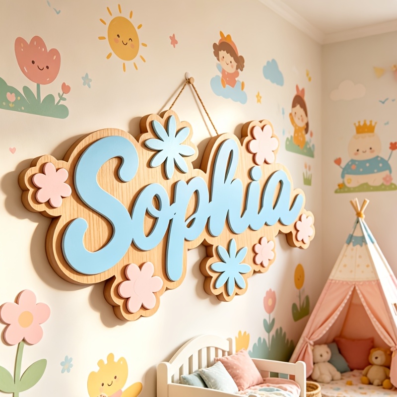 Baby Nursery Name Sign - Personalized Floral Themed Name Room Sign,