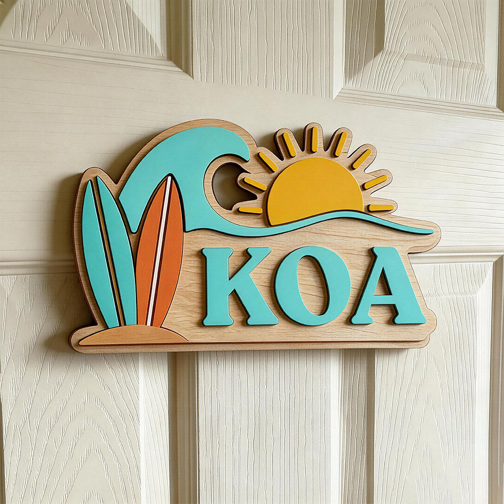 Baby Nursery Name Sign - Custom Beach Wave Surfboard Sun Name