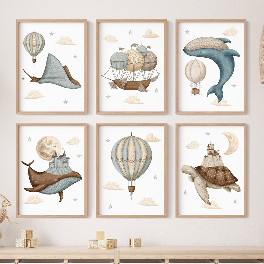 Baby Nursery Home - Whale Turtle Castle Balloon Nordic Nursery