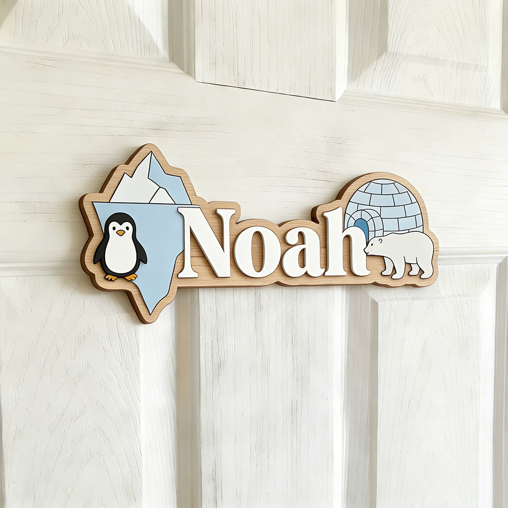 Arctic Penguin & Polar Bear Cu - Baby Nursery Name Sign recension och pris