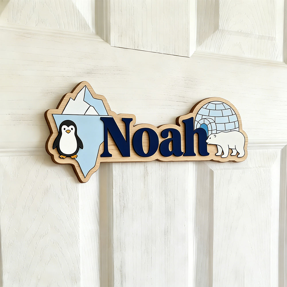 Arctic Penguin & Polar Bear Cu - Baby Nursery Name Sign recension och pris