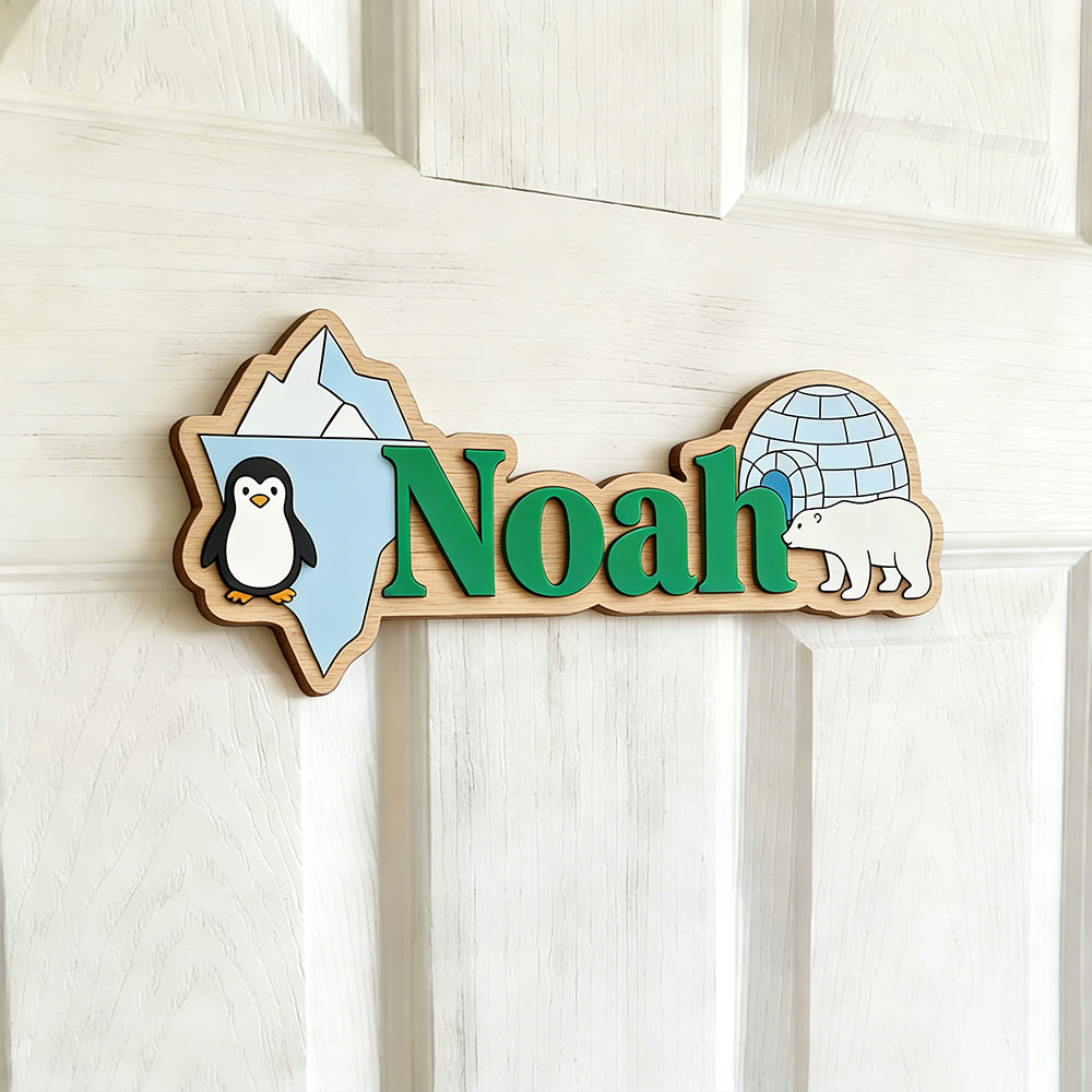 Arctic Penguin & Polar Bear Cu - Baby Nursery Name Sign recension och pris