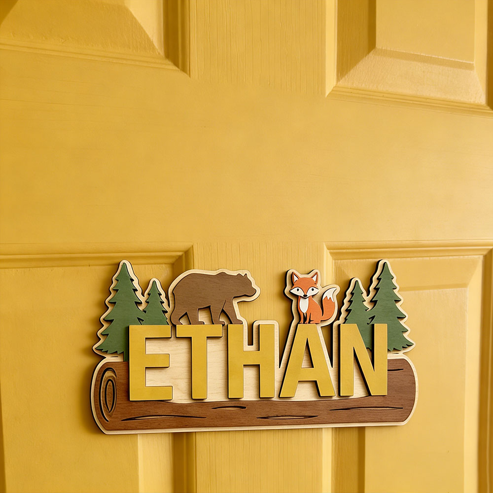 Woodland Forest Animal Persona - Baby Nursery Name Sign recension och pris