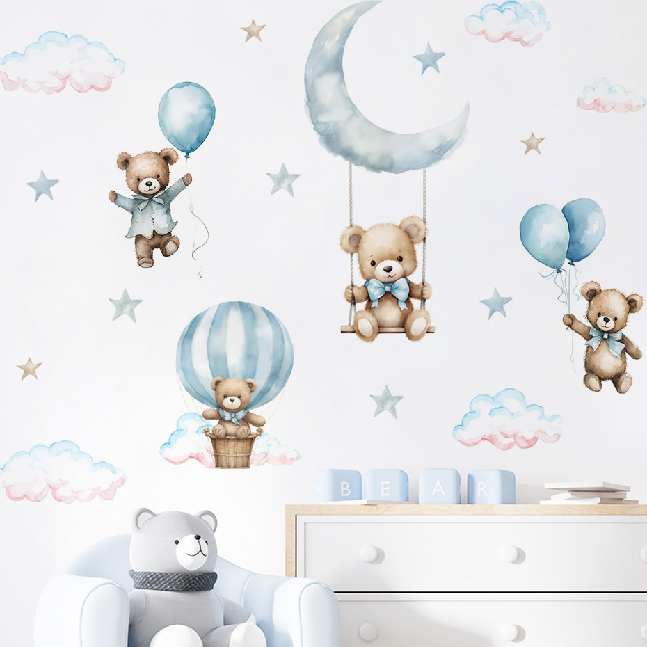 Watercolor Bear Hot Air Balloo - Baby Nursery Set Furniture recension och pris