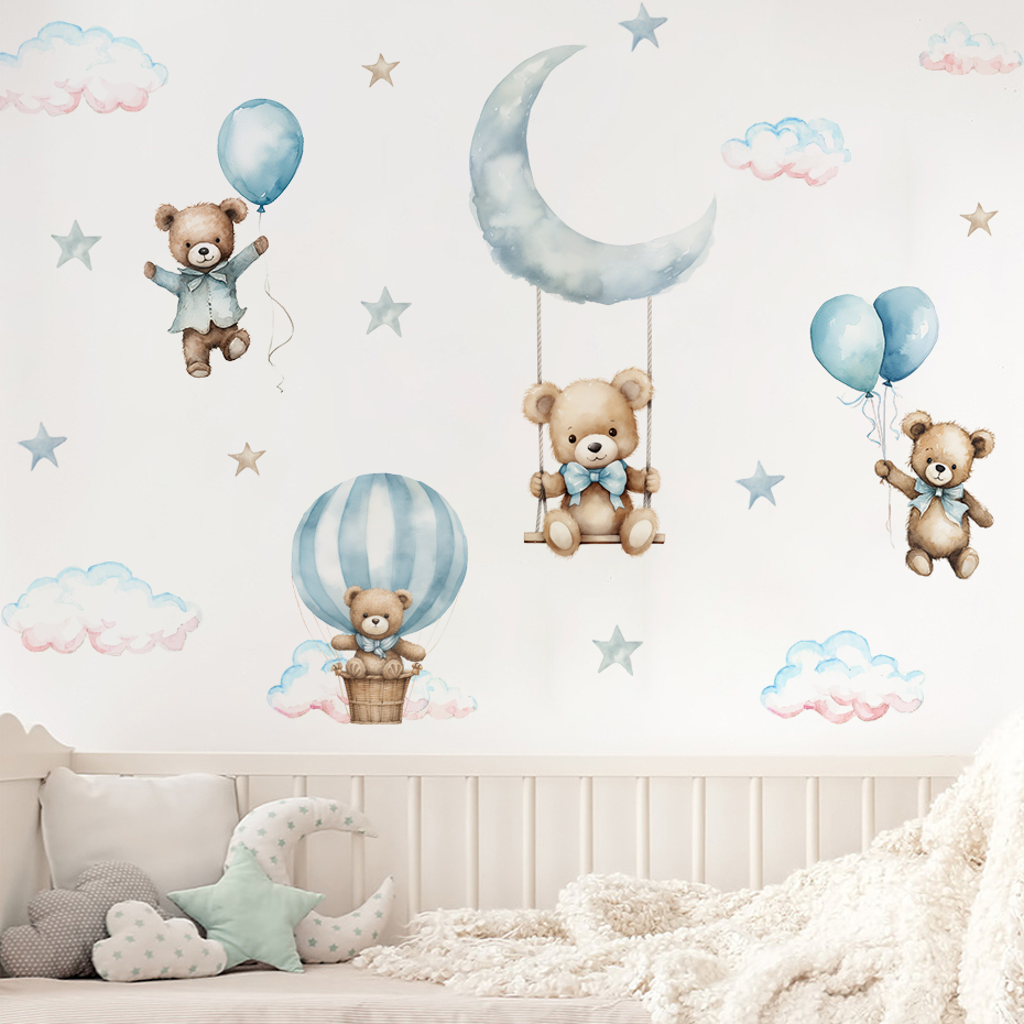 Watercolor Bear Hot Air Balloo - Baby Nursery Set Furniture recension och pris