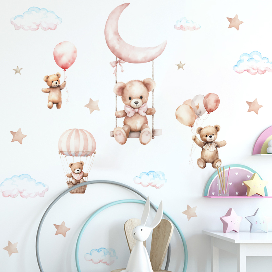 Watercolor Bear Hot Air Balloo - Baby Nursery Set Furniture recension och pris