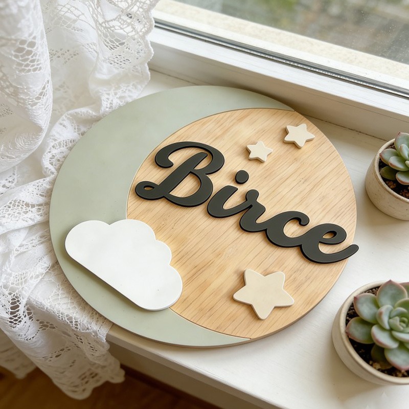 Custom Wooden Name Sign, 3D Cl - Baby Nursery Name Sign recension och pris