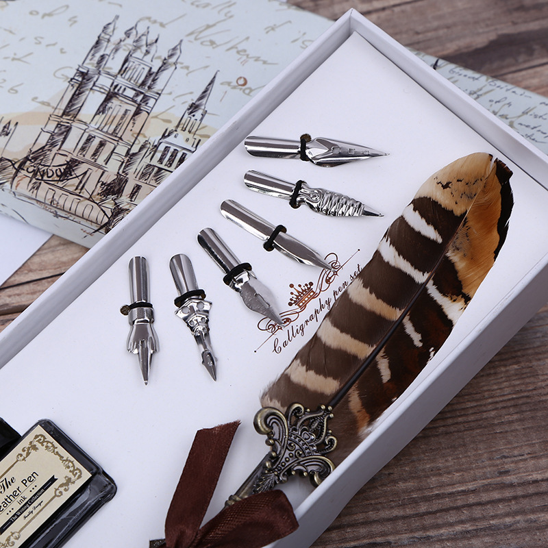 Retro Feather Dip Pen Writing  - Footprint Ink Kit recension och pris