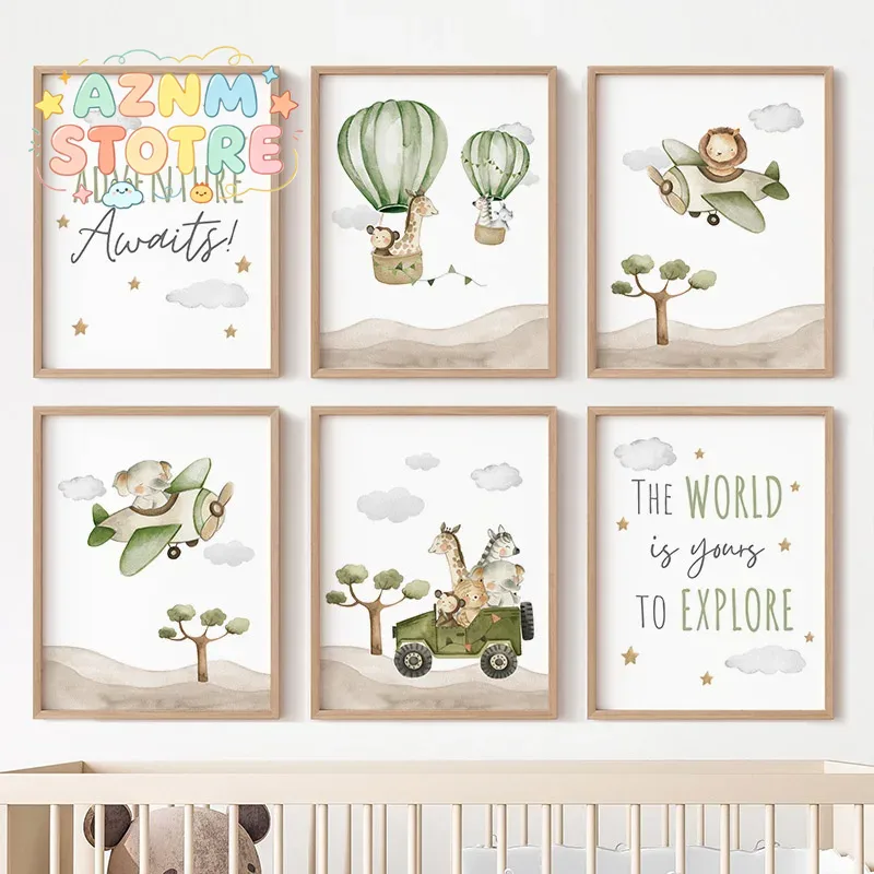 Hot Air Balloon Animals Poster - Baby Nursery Home recension och pris