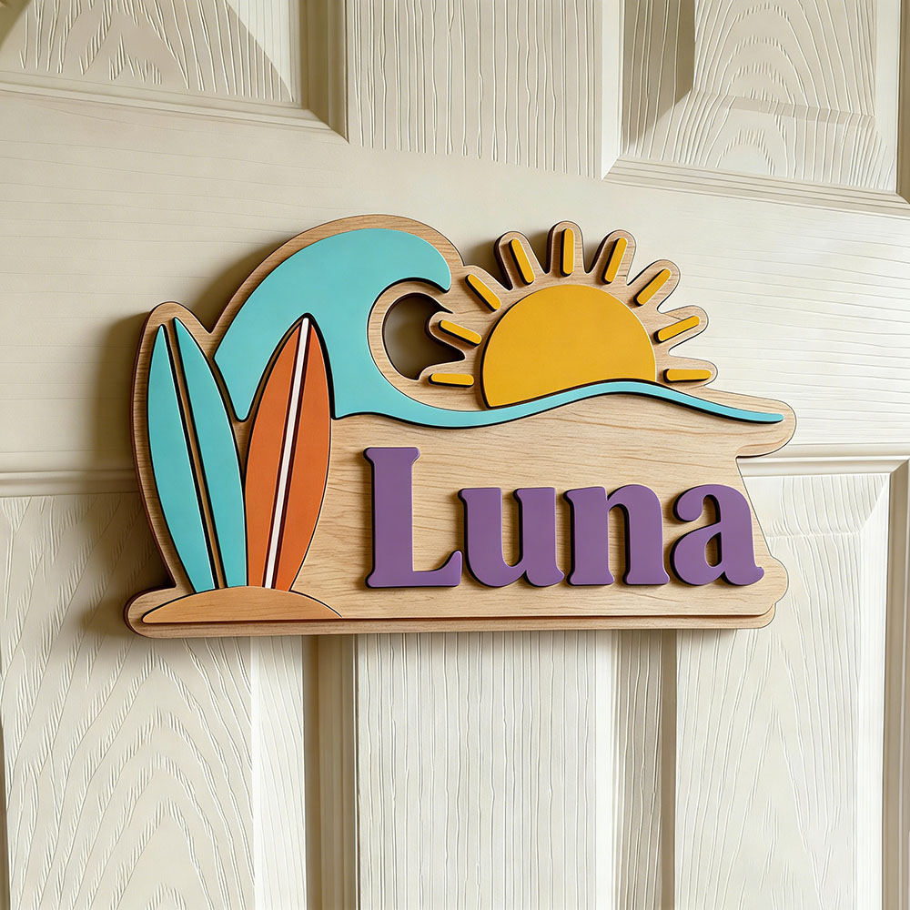 Custom Beach Wave Surfboard Su - Baby Nursery Name Sign recension och pris