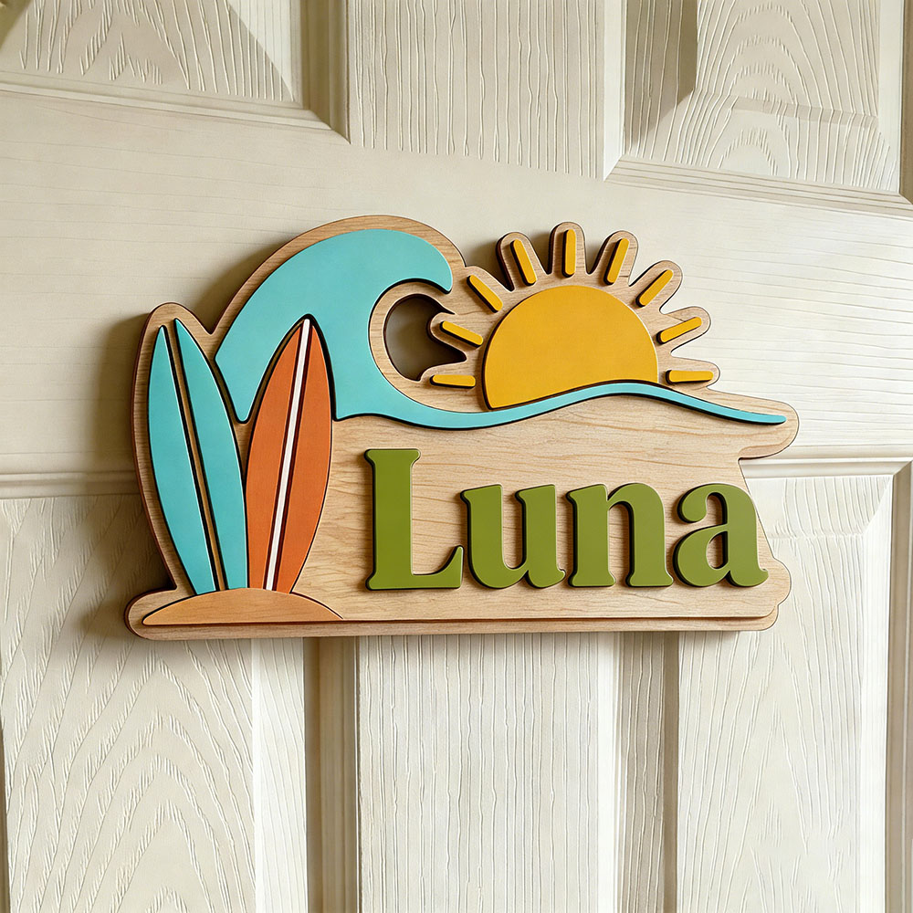 Custom Beach Wave Surfboard Su - Baby Nursery Name Sign recension och pris