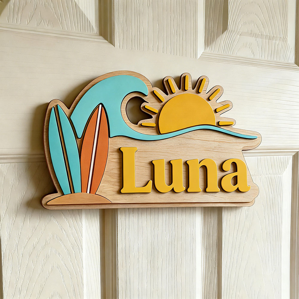 Custom Beach Wave Surfboard Su - Baby Nursery Name Sign recension och pris